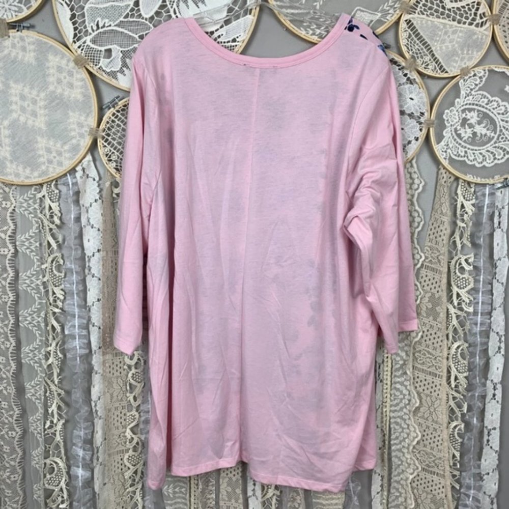 Lane Bryant Pink Blue Floral Mixed Fabric Top - Picture 5 of 8